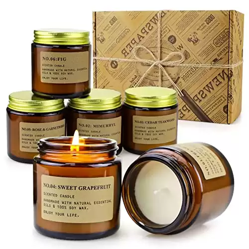 6 Pack Candles for Home Scented Aromatherapy Candles Gifts Set for Women Soy Wax Long Lasting Amber Jar Candles for Valentine Birthday Mother's Thanksgiving Day Present