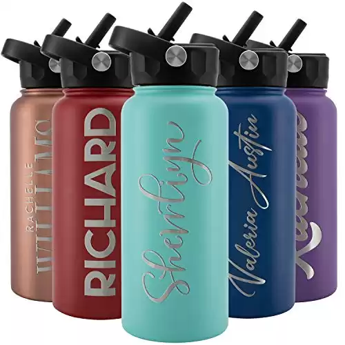 Personalized Stainless Steel Water Bottle w/Straw & Lid, 32 oz  with name