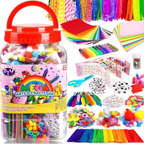 FUNZBO Arts and Crafts Supplies for Kids - Kids Crafts with Pipe Cleaners, Popsicle Sticks, Pompoms & Stickers, All in One Homeschool Supplies, Toys Crafts for Girls & Boys Age 4+ (Jumbo)